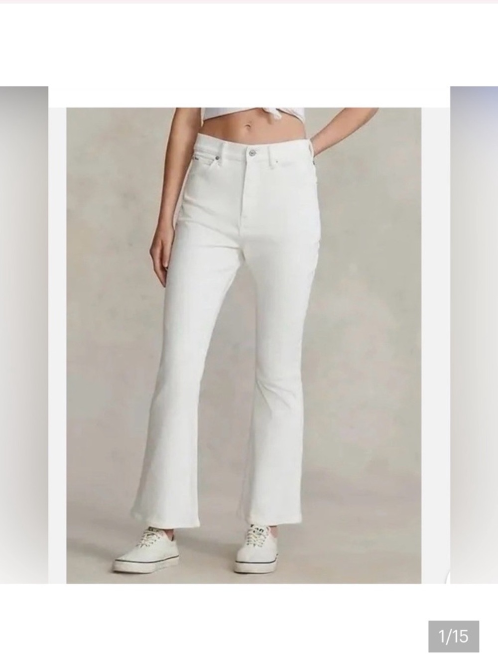Polo Ralph Lauren Sharona Crop Flare White Jeans Festival Classic.  Sz 28.  EUC!